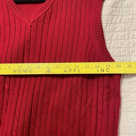 Vintage Eddie Bauer Red Cable Knit Cotton Cashmere V-Neck Sweater Vest Medium - Picture 6 of 7